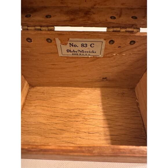 Vtg Globe-Wernicke No. 83 C Recipe Box 5.5x4x3" Wood Hinge Lid - Picture 4 of 5
